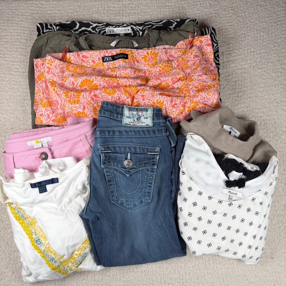 Reseller Lot of 8 True Religion Madewell Zara Boden Womens Jeans Sweaters Tops